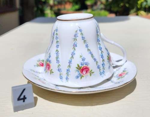 ROYAL ALBERT (1966-1970S) MINUET PATTERN SHELLEY SHAPED CUP AND SAUCER AND SIDEPLATE TRIO 4TH OF 6