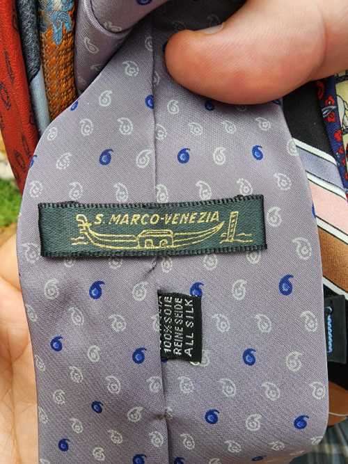 GROUP OF 20 VINTAGE NECK TIES  MANY EUROPEAN BRAND NAMES  MANY PURE SILK - WITH HANGER