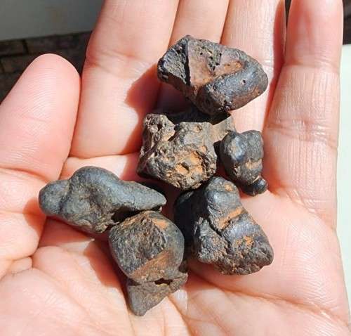 METEORITE FRAGMENTS GROUP OF SIX MAGNETIC PEBBLE CANDIDATES 4 BILLION YEARS OLD
