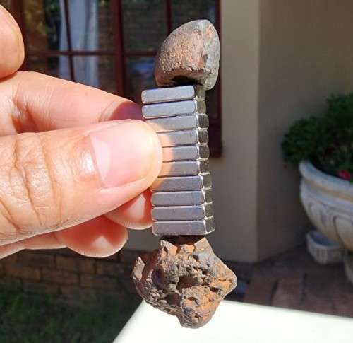 METEORITE FRAGMENTS GROUP OF SIX MAGNETIC PEBBLE CANDIDATES 4 BILLION YEARS OLD