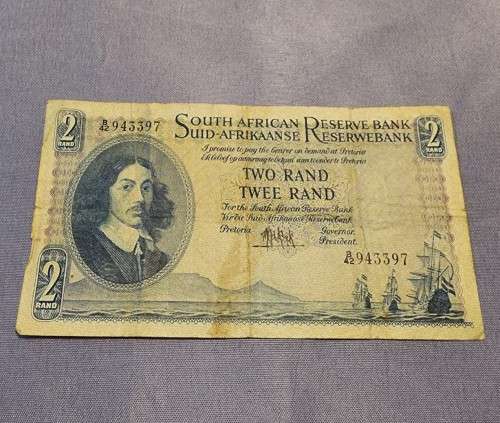 EARLY B SERIES (B42 943397) JAN VAN RIEBEECK SA 1961 R2 NOTE MH DE KOCK SIGNATURE ENG OVER AFR F
