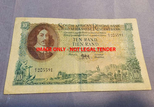 RARE C1 SERIES SA 1961 R10 NOTE (C1 205591 IN ENGLISH OVER AFRIKAANS) JAN VAN RIEBEECK VF