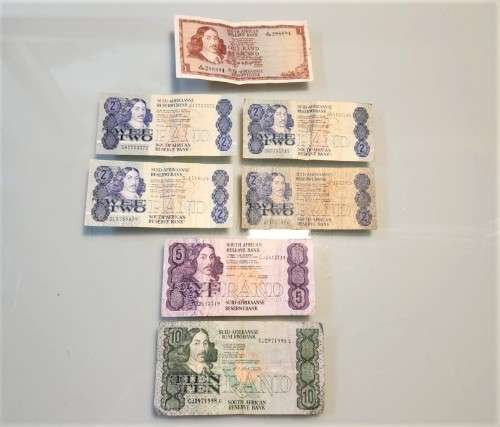 SEVEN OLD SA BANK NOTES FROM THE 2ND (1966-1977) AND 3RD (1978-1991) ISSUES - JAN VAN RIEBEECK