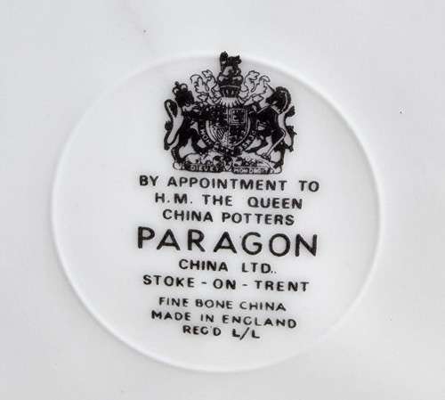PARAGON ENGLAND 1950S TEACUP SAUCER SIDEPLATE TRIO NO 4 OF 6 BY APPOINTMENT QUEEN ELIZABETH II