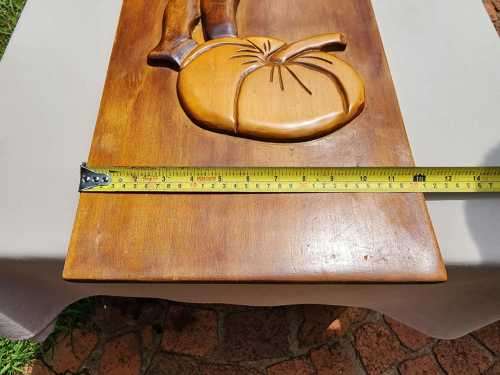 VINTAGE 1983 WOODEN CARVING BY G FOUCHE  BUTT NAKED AFRICAN BOY WITH PUMPKIN ON HEAD
