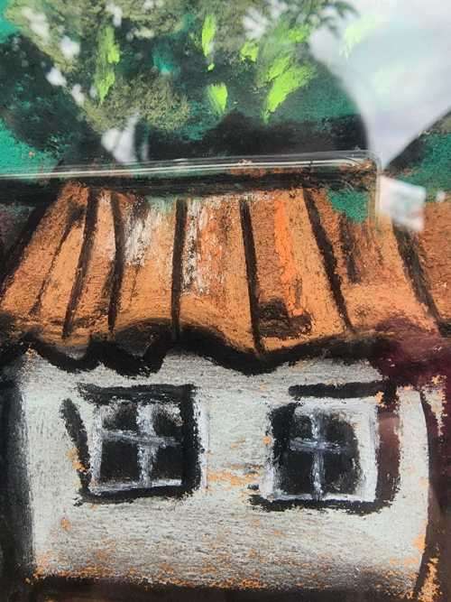 ISLAND AND SAILBOAT ORIGINAL PASTEL UNDER GLASS SIGNED MARITA VAN VOLLENHOVEN LARGE 90CM W 76CM H