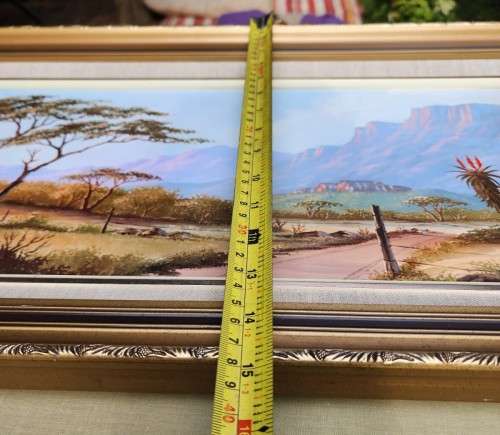 PAULA VAN EMMENIS (1949-2017) FARM GATE, ALOES AND WATERBERG MOUNTAINS ORIGINAL 1993 OIL LANDSCAPE