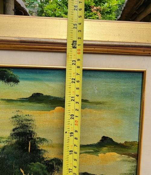 AFRICAN VILLAGE SCENE BY KENYAN ARTIST MADIMBA AN ORIGINAL 1960S OIL ON BOARD