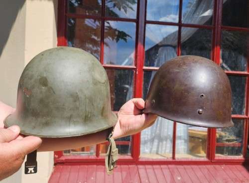 VINTAGE SADF CJ FUCHS LTD 1960S GREEN STAALDAK HELMET WITH INNER LINING