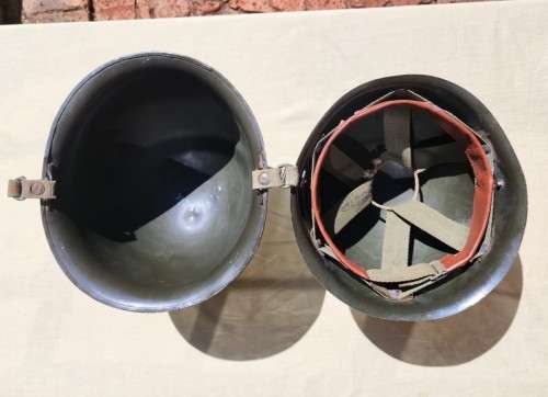 VINTAGE SADF CJ FUCHS LTD 1960S GREEN STAALDAK HELMET WITH INNER LINING