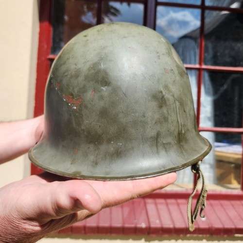 VINTAGE SADF CJ FUCHS LTD 1960S GREEN STAALDAK HELMET WITH INNER LINING