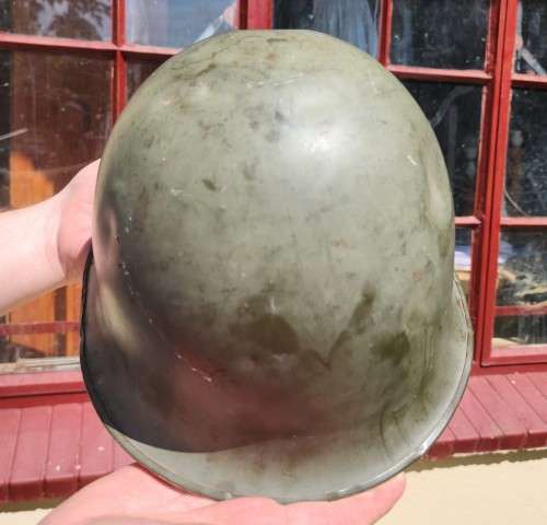 VINTAGE SADF CJ FUCHS LTD 1960S GREEN STAALDAK HELMET WITH INNER LINING