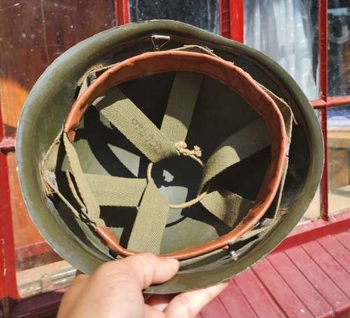 VINTAGE SADF CJ FUCHS LTD 1960S GREEN STAALDAK HELMET WITH INNER LINING
