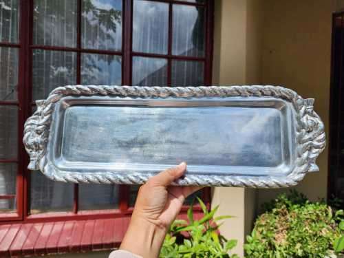 VINTAGE MEXICAN HAND HAMMERED ALUMINIUM NAUTICAL ROPE TRAY LARGE 50CM HEAVY 1,5KG!
