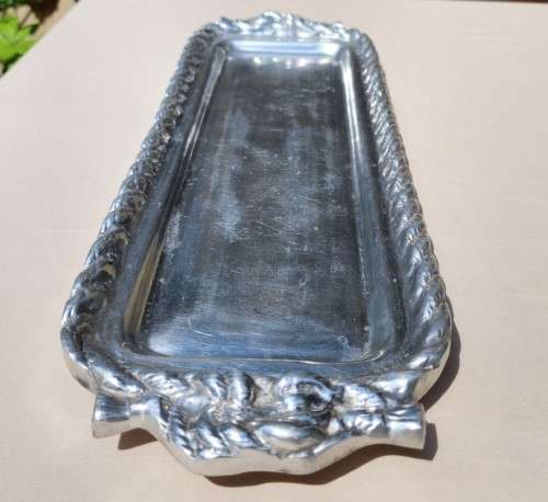 VINTAGE MEXICAN HAND HAMMERED ALUMINIUM NAUTICAL ROPE TRAY LARGE 50CM HEAVY 1,5KG!