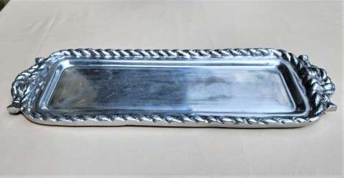 VINTAGE MEXICAN HAND HAMMERED ALUMINIUM NAUTICAL ROPE TRAY LARGE 50CM HEAVY 1,5KG!