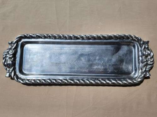 VINTAGE MEXICAN HAND HAMMERED ALUMINIUM NAUTICAL ROPE TRAY LARGE 50CM HEAVY 1,5KG!