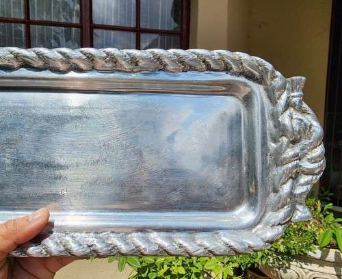 VINTAGE MEXICAN HAND HAMMERED ALUMINIUM NAUTICAL ROPE TRAY LARGE 50CM HEAVY 1,5KG!