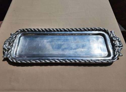 VINTAGE MEXICAN HAND HAMMERED ALUMINIUM NAUTICAL ROPE TRAY LARGE 50CM HEAVY 1,5KG!