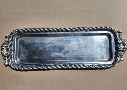 VINTAGE MEXICAN HAND HAMMERED ALUMINIUM NAUTICAL ROPE TRAY LARGE 50CM HEAVY 1,5KG!