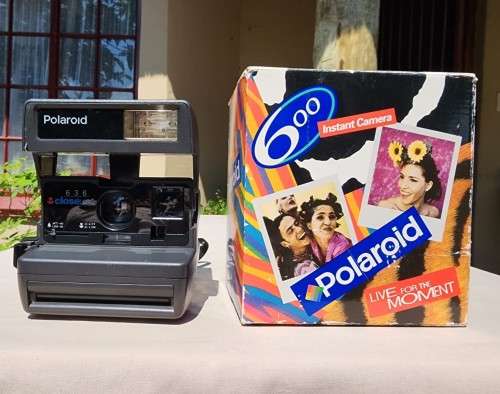 POLAROID 636 CLOSE-UP INSTANT CAMERA BOXED WITH OLD FILM CARTRIDGE AND TWO EXPOSED FILM SLIDES