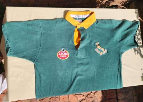 LION LAGER SPONSORED SPRINGBOKS RUGBY 1992 TO 1995 NO 1 OFFICIAL PLAYERS ISSUED JERSEY
