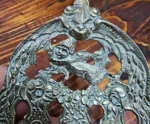 ANTIQUE (1871-1891) MONTAGNANI ITALY CHERUB DESIGN SERVING FORK AND SPOON PLUS SMALL STEEL CAKE LIFT