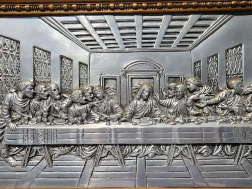 DA VINCIS LAST SUPPER REPRODUCTION ARTWORK 3D RAISED RELIEF METAL SCULPTURE FRAMED MADE IN SPAIN