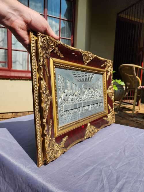 DA VINCIS LAST SUPPER REPRODUCTION ARTWORK 3D RAISED RELIEF METAL SCULPTURE FRAMED MADE IN SPAIN