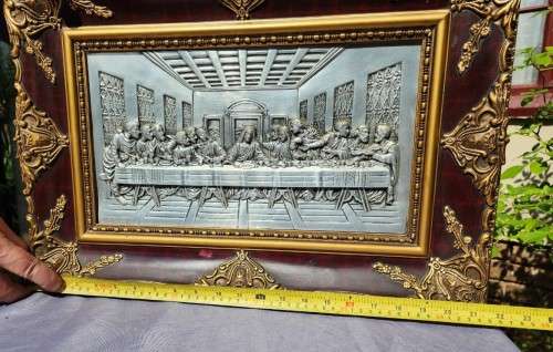 DA VINCIS LAST SUPPER REPRODUCTION ARTWORK 3D RAISED RELIEF METAL SCULPTURE FRAMED MADE IN SPAIN