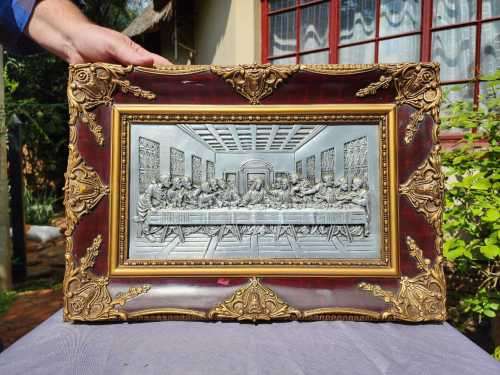 DA VINCIS LAST SUPPER REPRODUCTION ARTWORK 3D RAISED RELIEF METAL SCULPTURE FRAMED MADE IN SPAIN