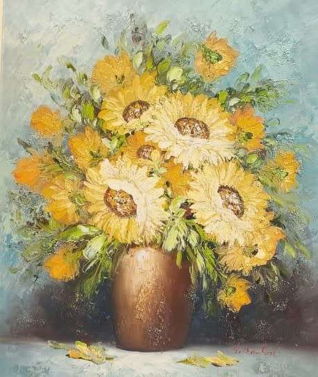 VINTAGE SIGNED S BANTON STILL LIFE FLORAL BOUQUET ORIGINAL OIL ON BOARD LARGE 63CM W 73CM H