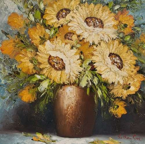 VINTAGE SIGNED S BANTON STILL LIFE FLORAL BOUQUET ORIGINAL OIL ON BOARD LARGE 63CM W 73CM H