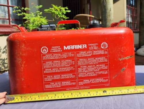 METAL MARINER 24 LITER OUTBOARD FUEL TANK WITH SOME FUEL STILL INSIDE