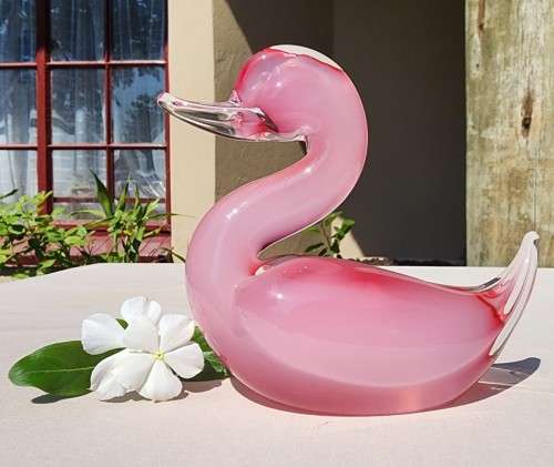 MAGNIFICENT MURANO PINK SOMMERSO ALABASTRO GLASS DUCK 13,0CM HIGH