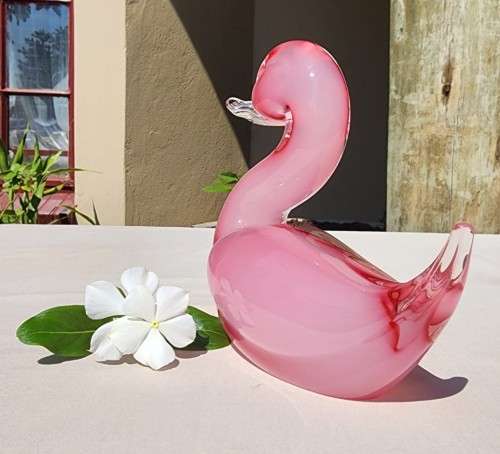 MAGNIFICENT MURANO PINK SOMMERSO ALABASTRO GLASS DUCK 13,0CM HIGH