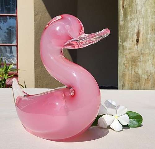 MAGNIFICENT MURANO PINK SOMMERSO ALABASTRO GLASS DUCK 13,0CM HIGH