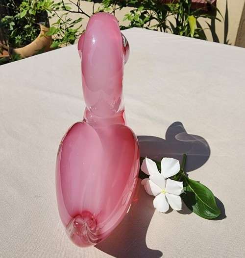 MAGNIFICENT MURANO PINK SOMMERSO ALABASTRO GLASS DUCK 13,0CM HIGH