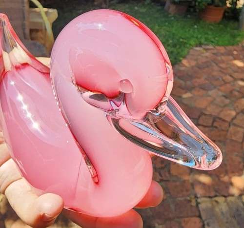 MAGNIFICENT MURANO PINK SOMMERSO ALABASTRO GLASS DUCK 13,0CM HIGH