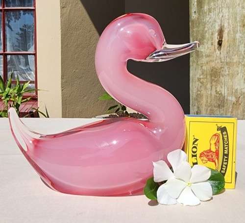 MAGNIFICENT MURANO PINK SOMMERSO ALABASTRO GLASS DUCK 13,0CM HIGH