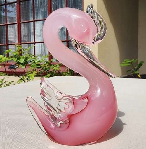 ELEGANT MURANO PINK SOMMERSO GLASS SWAN 12,5CM HIGH