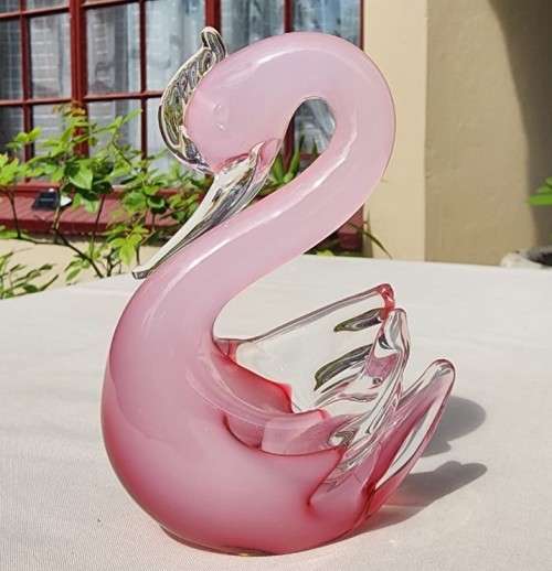 ELEGANT MURANO PINK SOMMERSO GLASS SWAN 12,5CM HIGH