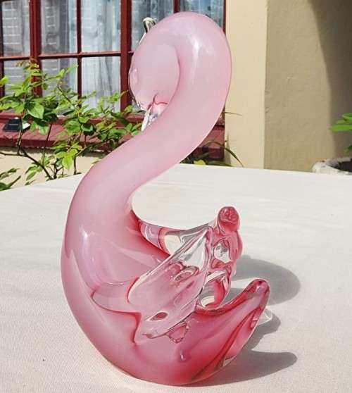 ELEGANT MURANO PINK SOMMERSO GLASS SWAN 12,5CM HIGH