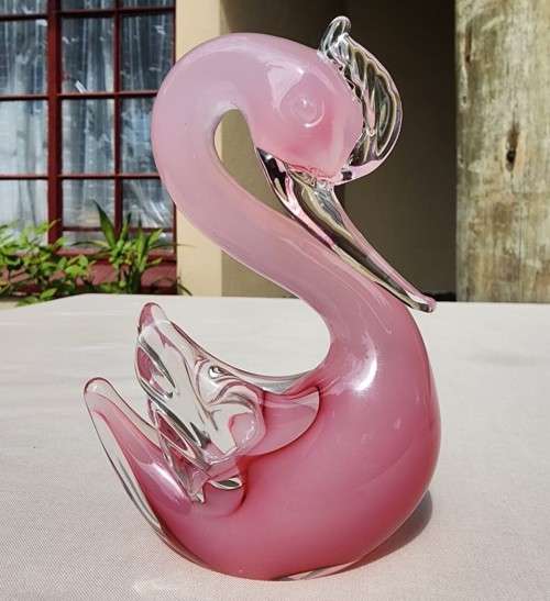 ELEGANT MURANO PINK SOMMERSO GLASS SWAN 12,5CM HIGH