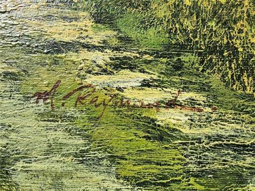 M RAYMAND COUNTRY LANE LANDSCAPE ORIGINAL OIL ON BOARD VINTAGE LARGE 103CM H 72CM W