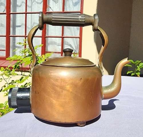 ANTIQUE (1920S) BULPITT AND SONS SWAN BRAND BRITISH ELECTRIC COPPER KETTLE  VERY EARLY MODEL