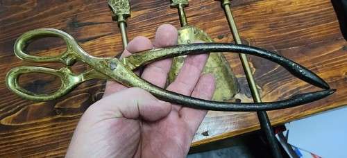 NAUTICAL THEME BRASS FIREPLACE TOOL SET WITH SAILING SHIP DESIGN 56CM HIGH
