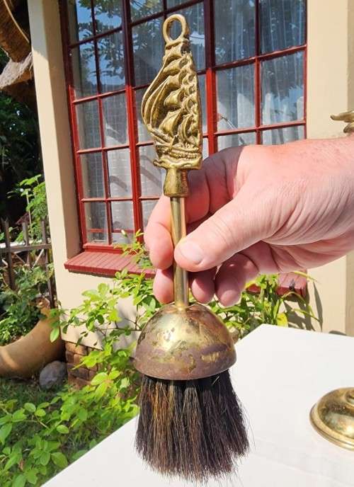NAUTICAL THEME BRASS FIREPLACE TOOL SET WITH SAILING SHIP DESIGN 56CM HIGH