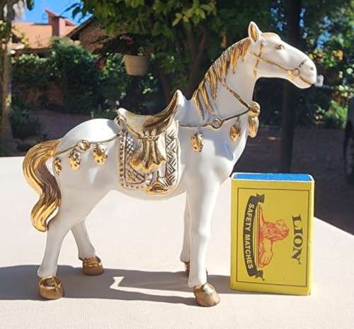CHINESE TANG WARRIOR HORSE PORCELAIN FIGURINE GOLD GILDED DÉCOR BY HAND!