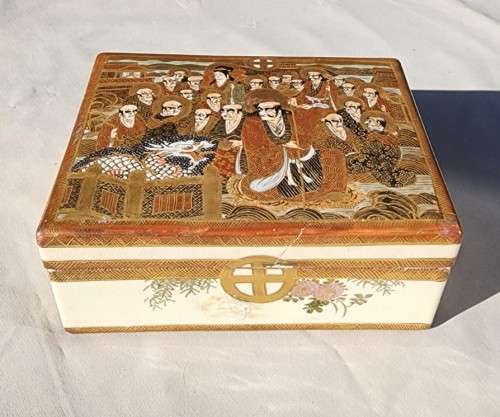 ANTIQUE SATSUMA JAPANESE MEIJI ERA (1868-1912) MILLEFLEUR BOX WITH SHIMAZU CIRCLE WITH CROSS MARK